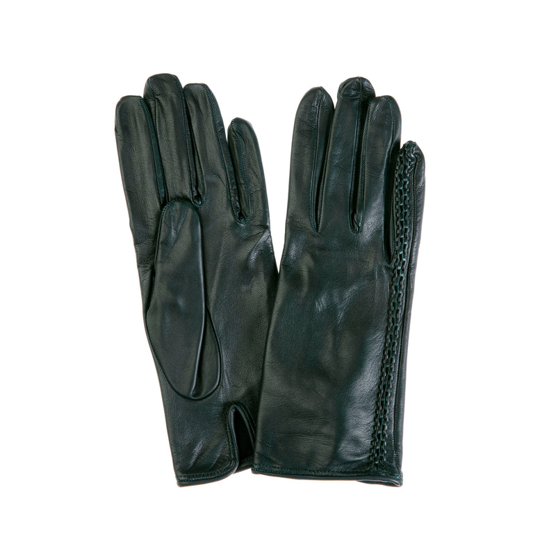 Milly - Women's Silk Lined Braided Leather Gloves