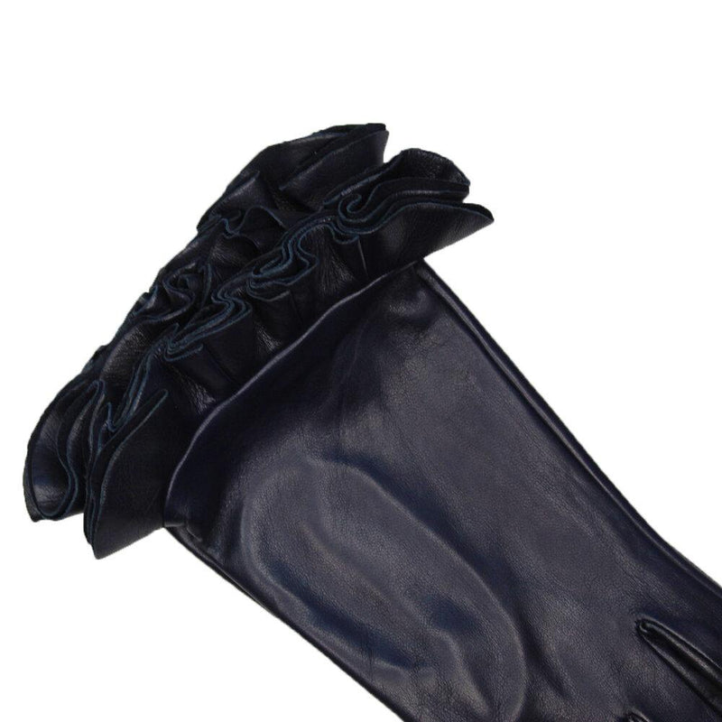Danielle 2 - Women's Silk Lined Leather Gloves with Ruffle