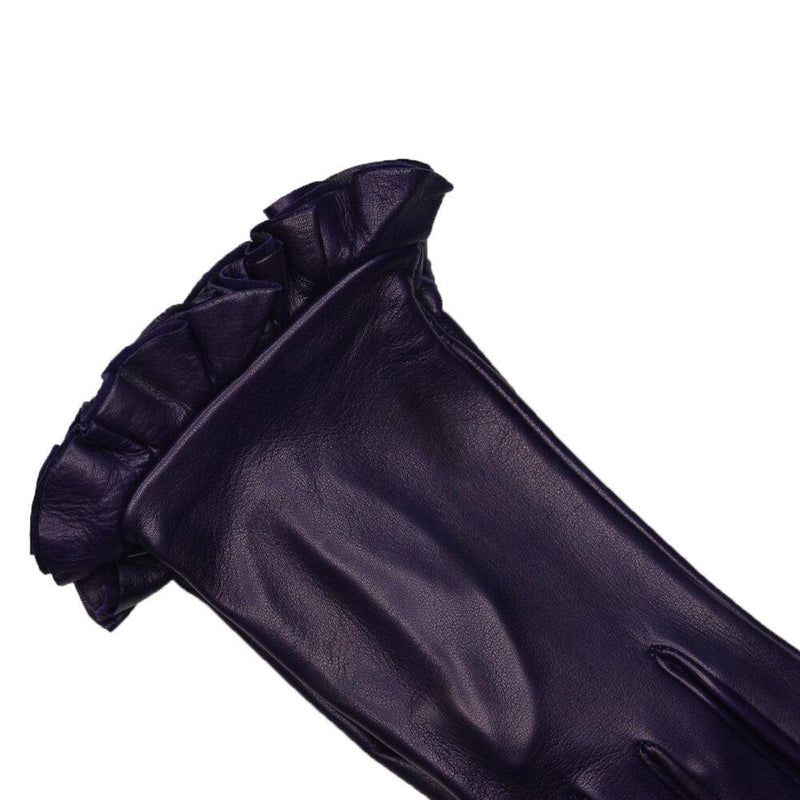 Danielle 2 - Women's Silk Lined Leather Gloves with Ruffle