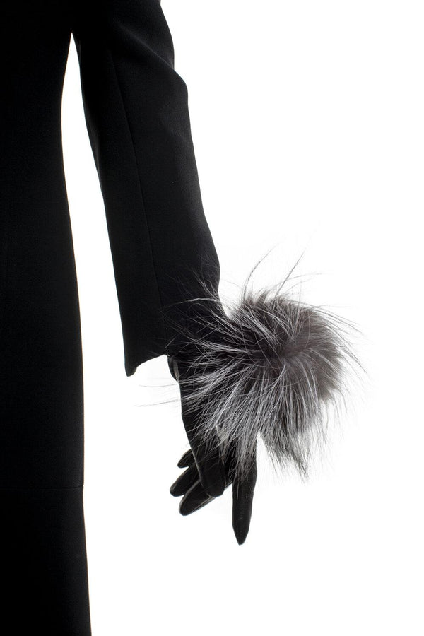 Veronique Pom Pom - Women's Silk Lined Leather Gloves with Fox Fur Pom Pom
