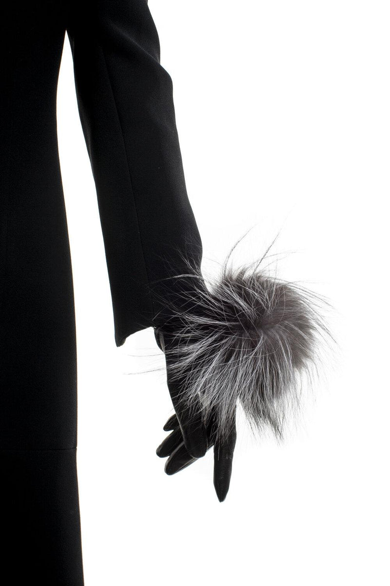 Veronique Pom Pom - Women's Silk Lined Leather Gloves with Fox Fur Pom Pom