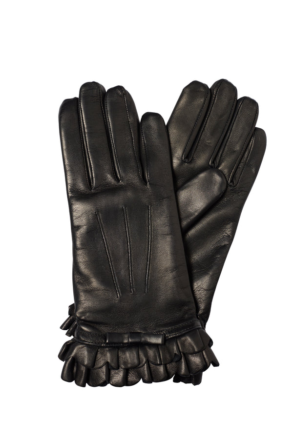 Danielle Bow - Silk Lined Leather Gloves with Pleated Cuff