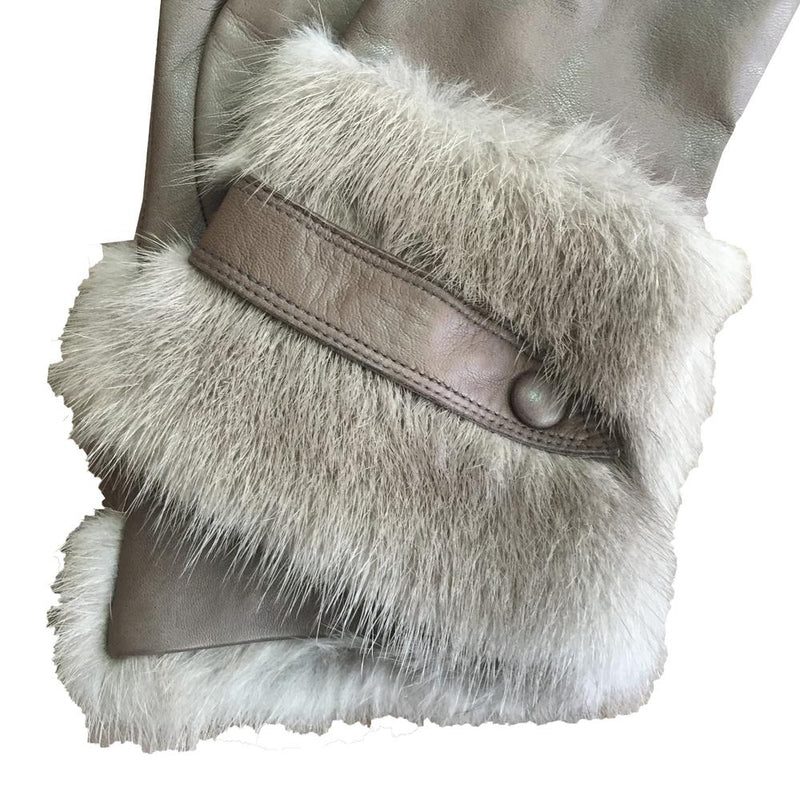 Veronique Mink - Women's Silk Lined Leather Gloves with Mink Cuff