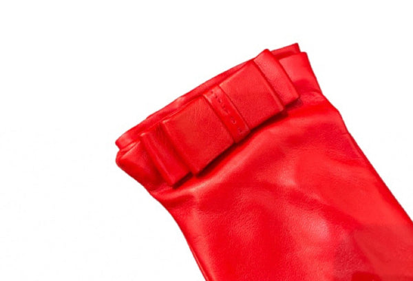 Minnie Flat Bow - Women's Silk Lined Leather Gloves