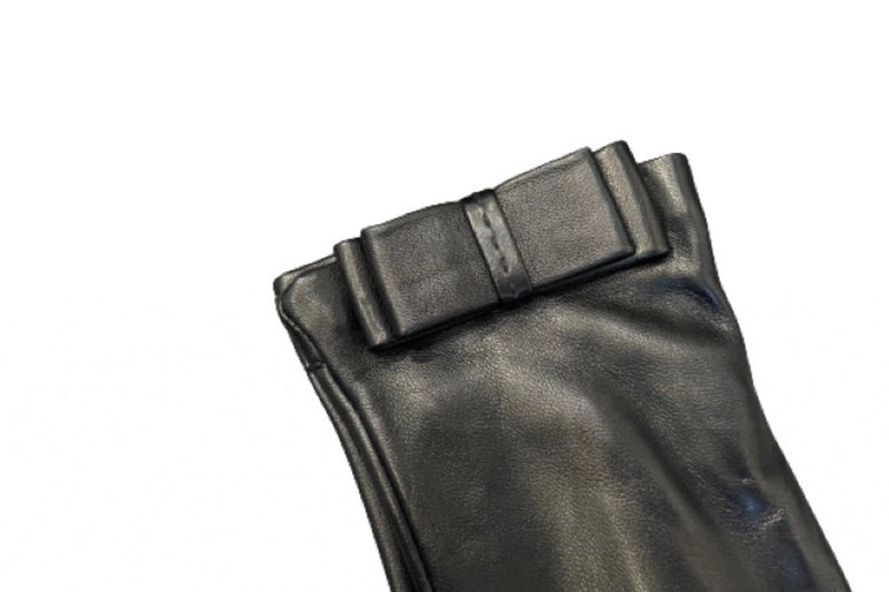 Minnie Flat Bow - Women's Silk Lined Leather Gloves