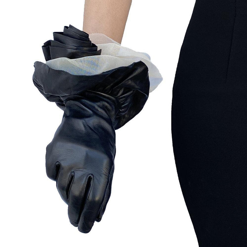 Issey - Women's Silk Lined Leather and Tulle Gloves