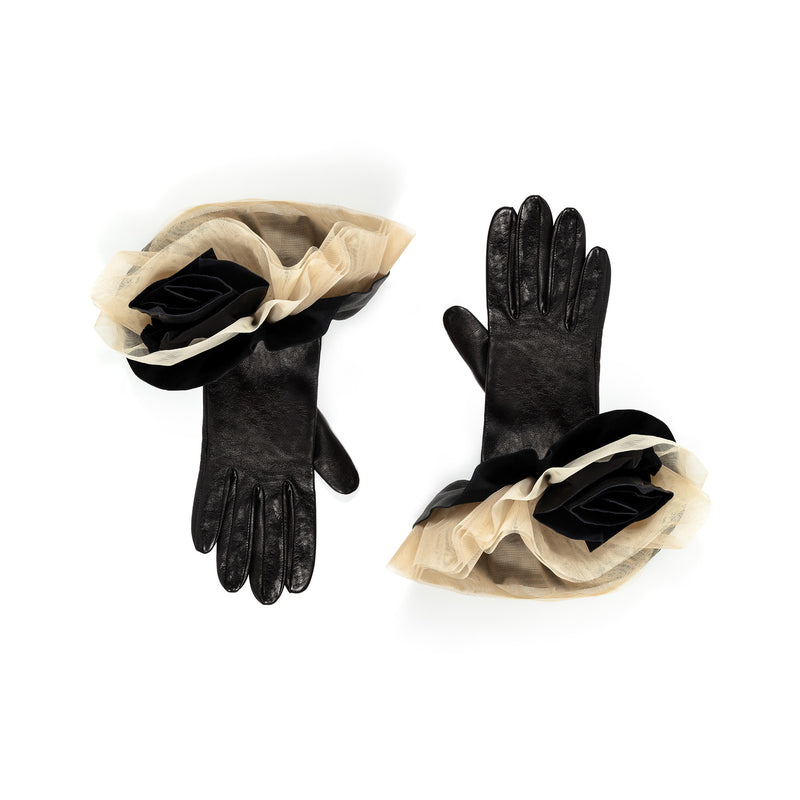 Issey - Women's Silk Lined Leather and Tulle Gloves