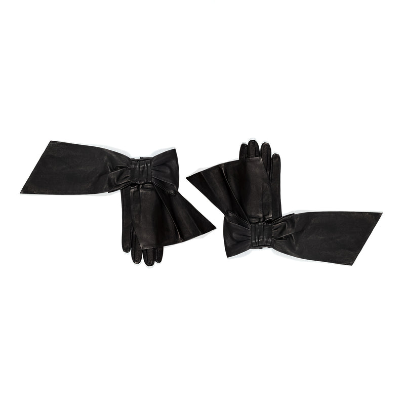 Mouchette - Women's Oversized Bow Silk Lined Leather Gloves