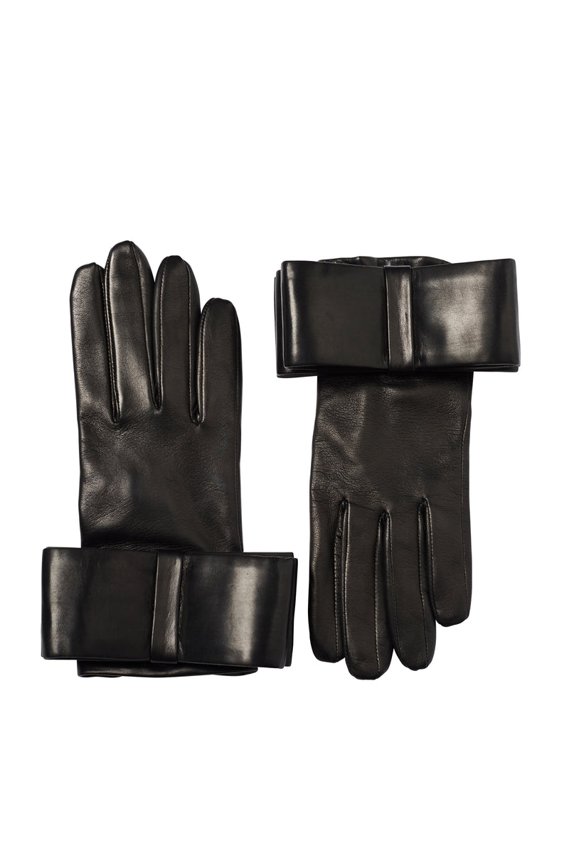 Tilly - Silk Lined Leather Gloves with Bow Detail