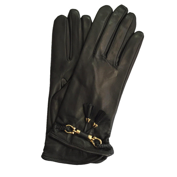 Isabella Tassel - Women's Silk Lined Leather Gloves with Braided Tassel Cuff