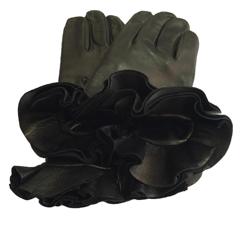 Danielle 2 - Women's Silk Lined Leather Gloves with Ruffle