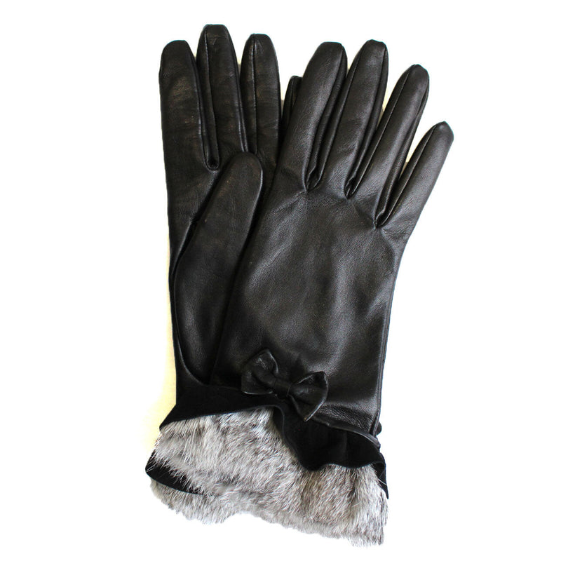 Veronique Minnie Frill - Women's Silk Lined Leather Gloves with Fur Cuffs