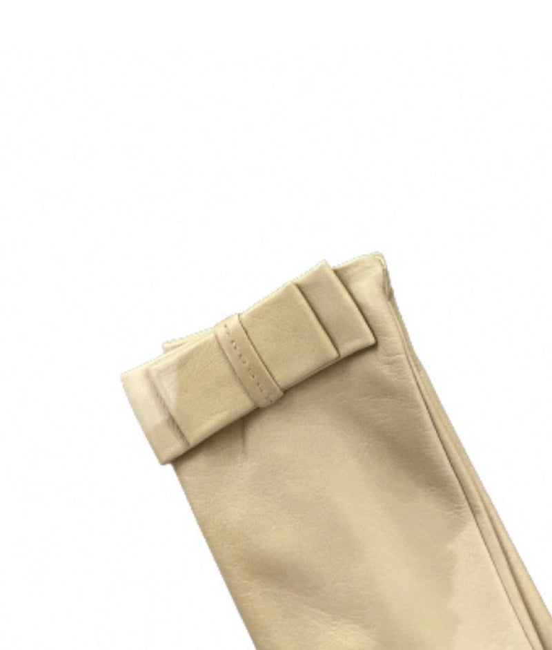 Minnie Flat Bow - Women's Silk Lined Leather Gloves