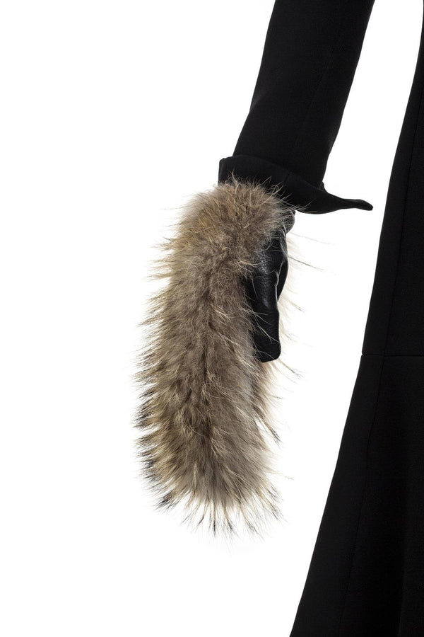 Antoinella - Women's Fleece Lined Racoon Fur Leather Mittens