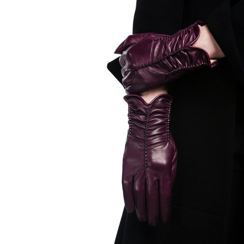 Renee - Women's Silk Lined Ruched Leather Gloves