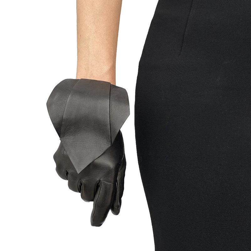 Bonnie 3 - Women's Silk Lined Leather Gloves with Origami Cuff