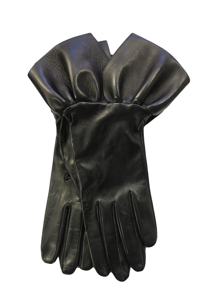 Daisy - Women's Silk Lined Leather Gloves with Ruched Cuff