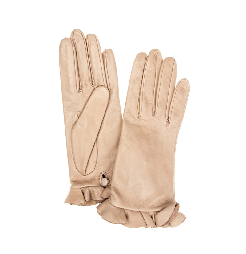Danielle 2 - Women's Silk Lined Leather Gloves with Ruffle