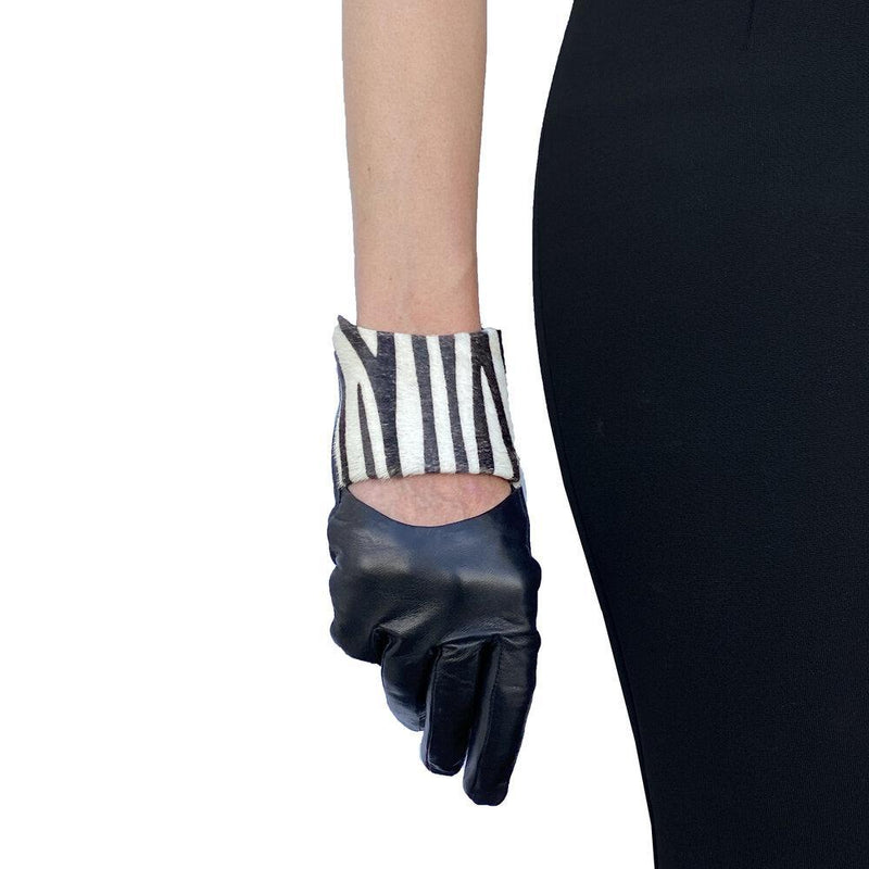 Francesca Scoop -Women's Silk Lined Zebra Print Leather Gloves