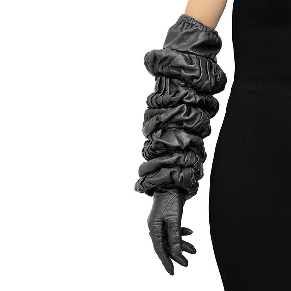 Montserrat Bubble 2 - Women's Ruched Elbow Length Leather Gloves