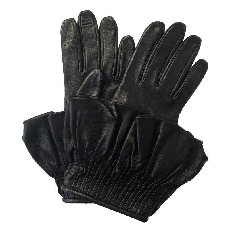 Faye - Women's Silk Lined Leather Gloves With Pleated Detail