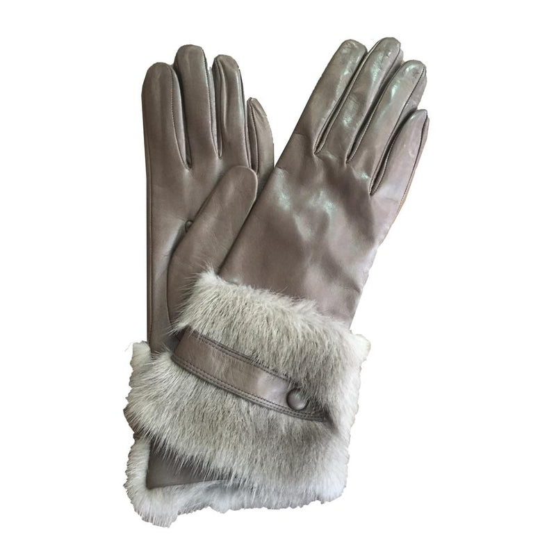 Veronique Mink - Women's Silk Lined Leather Gloves with Mink Cuff