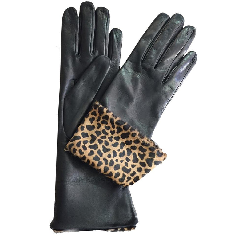 Francesca Cuff - Women's Silk Lined Leopard Print Leather Gloves