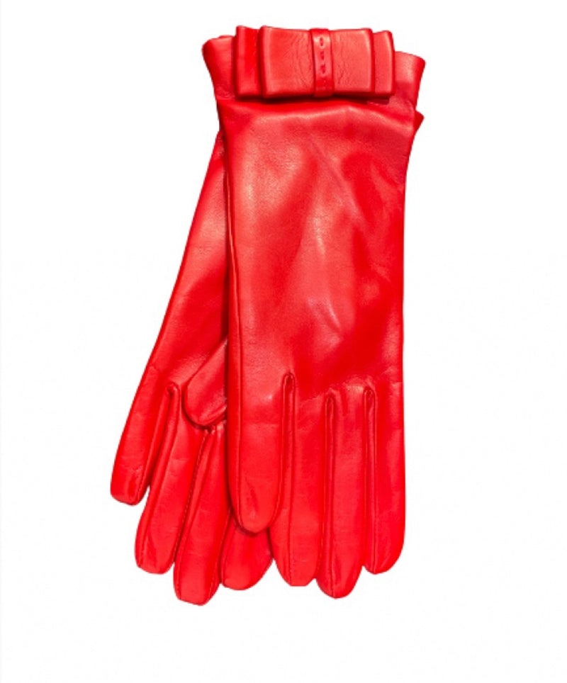 Minnie Flat Bow - Women's Silk Lined Leather Gloves