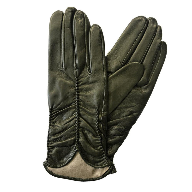 Renee - Women's Silk Lined Ruched Leather Gloves
