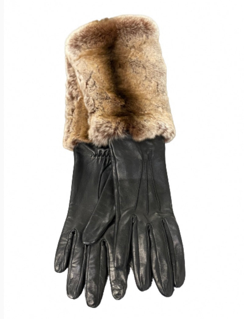 Veronique 6bt - Women's Silk Lined Leather Gloves With Fur Cuffs