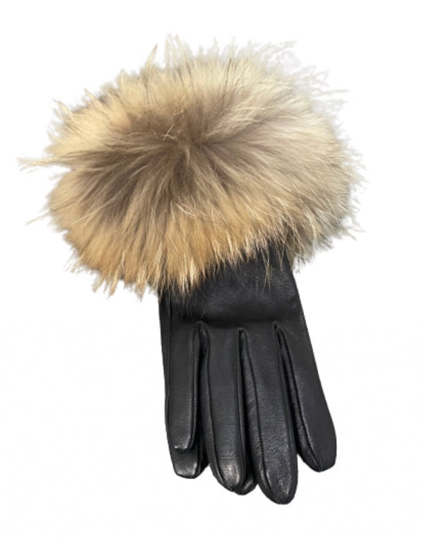 Veronique Muskrat - Women's Cashmere Lined Leather Gloves with Muskrat Cuff