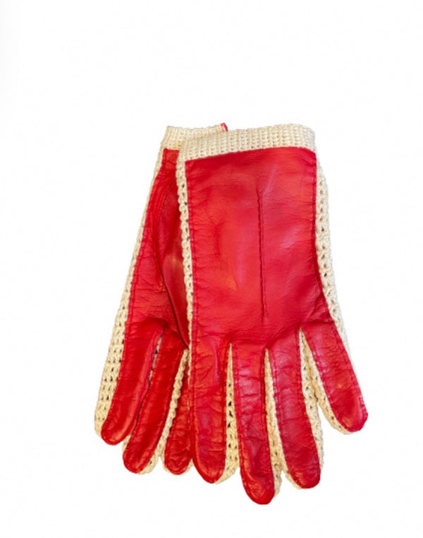 Hannah Crochet - Women's Unlined Crochet Detail Lambskin Leather Gloves