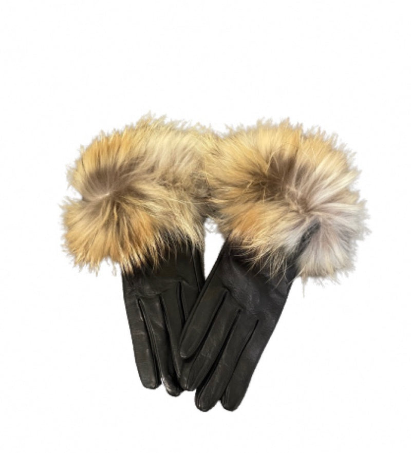 Veronique Muskrat - Women's Cashmere Lined Leather Gloves with Muskrat Cuff