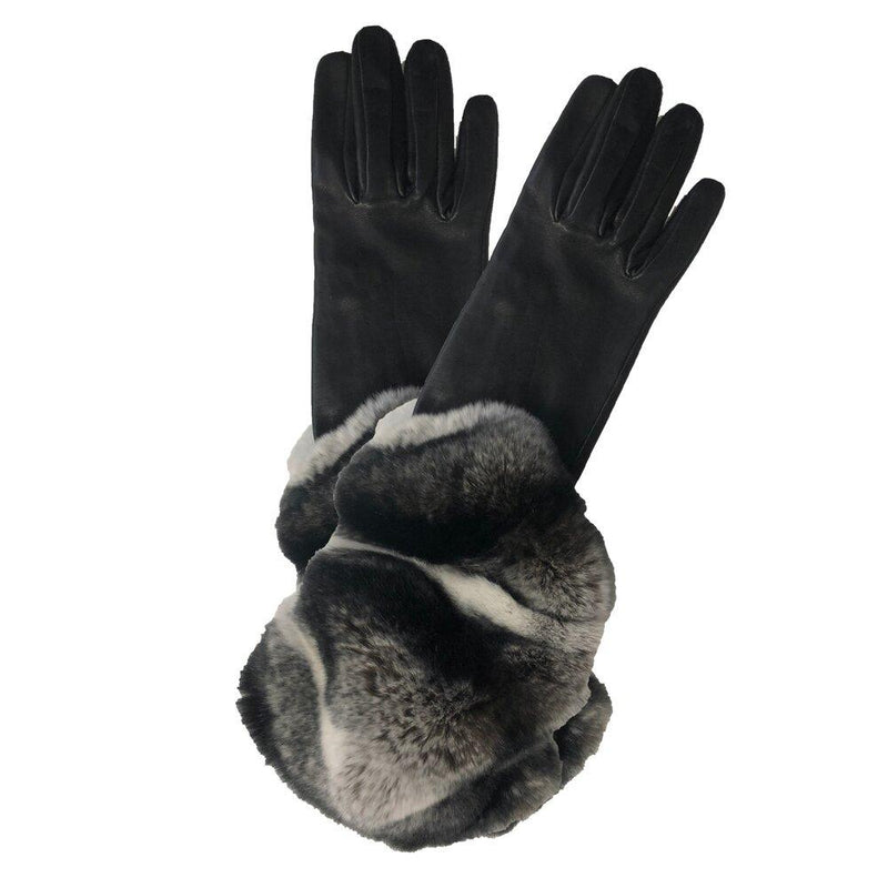 Veronique Rex - Women's Leather Gloves with Fur Cuff