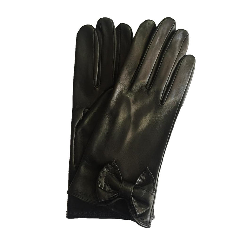 Minnie Side Bow - Women's Silk Lined Leather Gloves