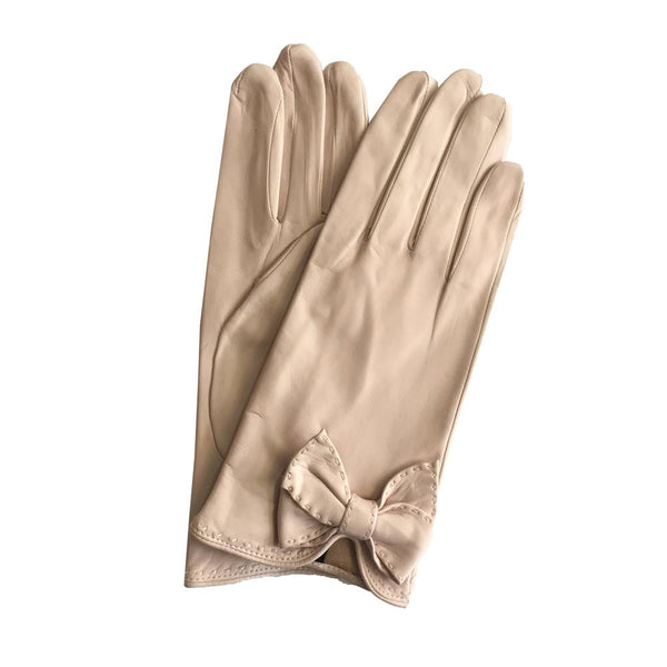 Minnie Side Bow - Women's Silk Lined Leather Gloves