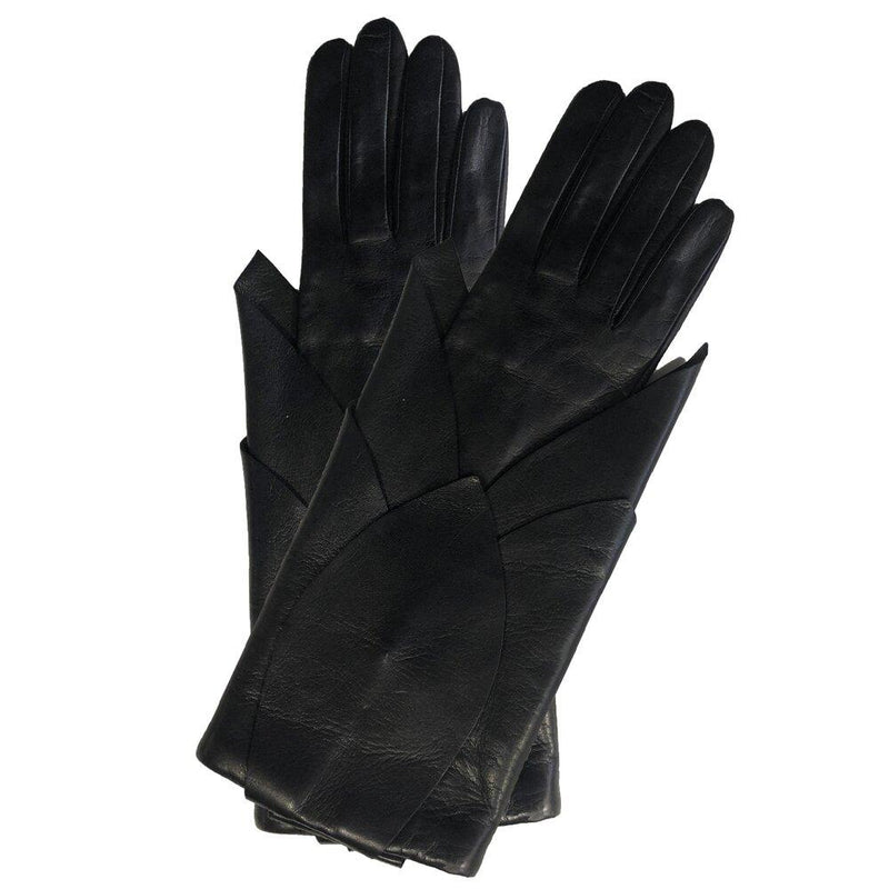 Bonnie 2 - Women's Silk Lined Leather Gloves with Origami Cuff