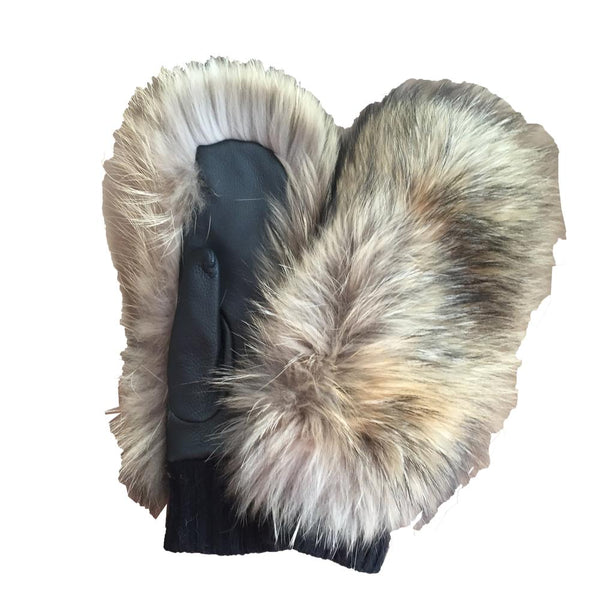 Antoinella - Women's Fleece Lined Racoon Fur Leather Mittens