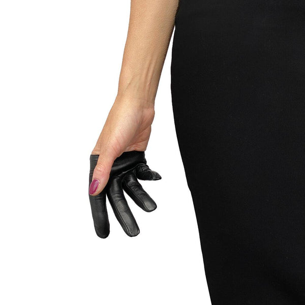 Women’s Fingerless Leather Driving Gloves, Marine / L