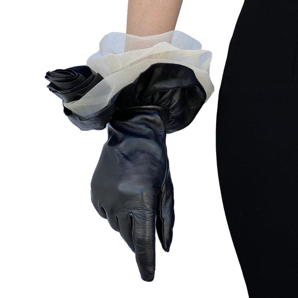 Issey - Women's Silk Lined Leather and Tulle Gloves