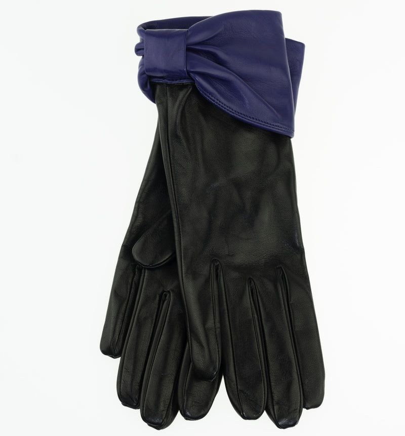 Julie - Women's Silk Lined Leather Gloves with Bow Cuff