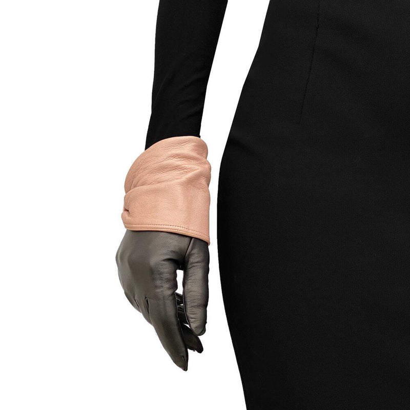 Julie - Women's Silk Lined Leather Gloves with Bow Cuff