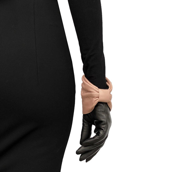 Julie - Women's Silk Lined Leather Gloves with Bow Cuff