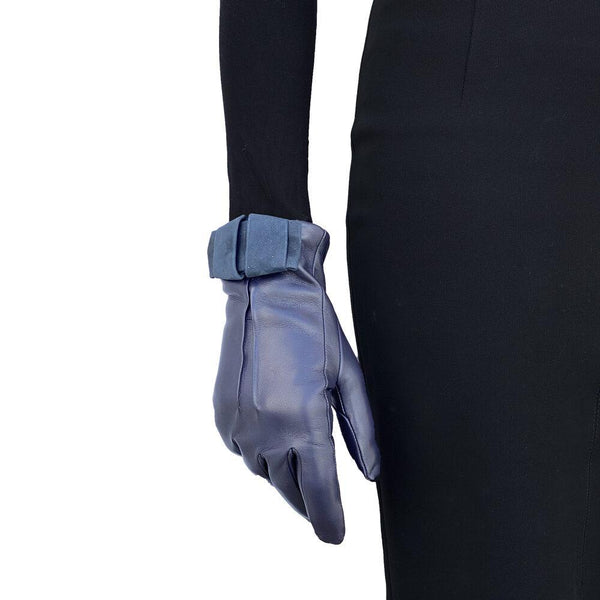 Kate - Women's Cashmere Lined Leather Gloves With Suede Bow