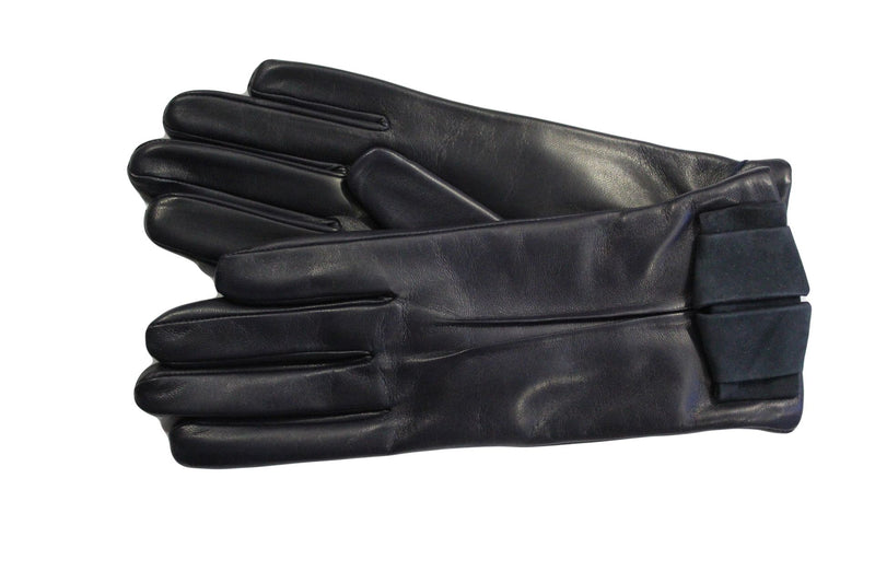 Kate - Women's Cashmere Lined Leather Gloves With Suede Bow