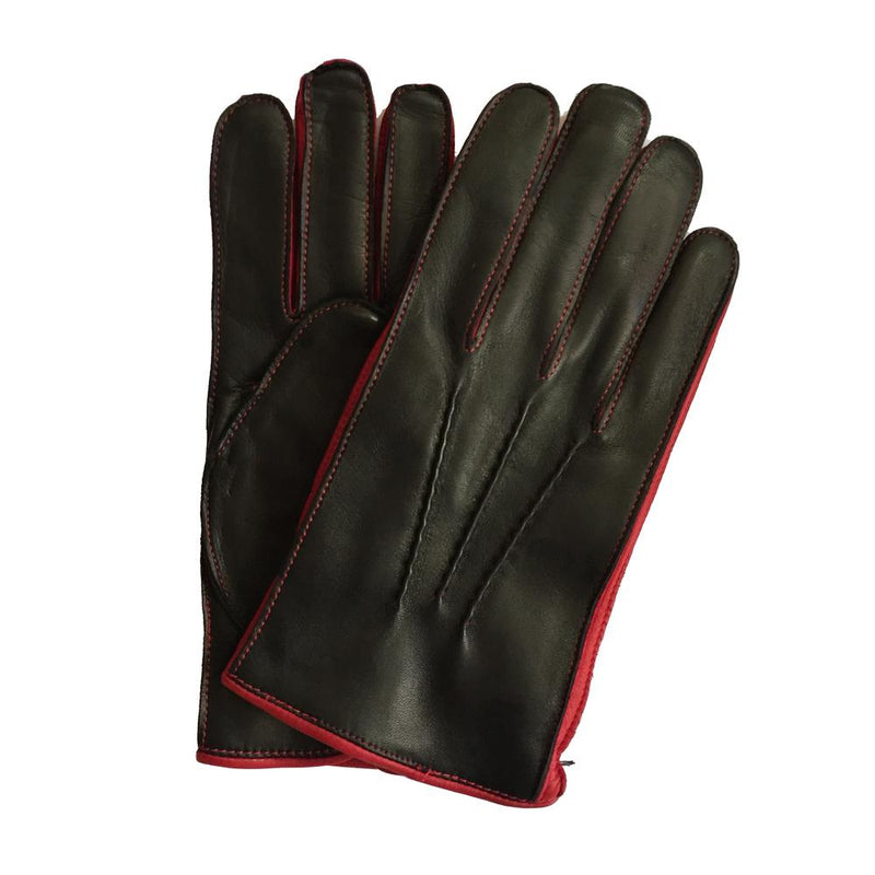 O'Connell - Men's Cashmere Lined Leather Gloves with Contrast Colour Details