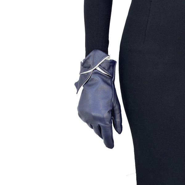 Tessie - Women's Silk Lined Leather Glove with Tie Detail