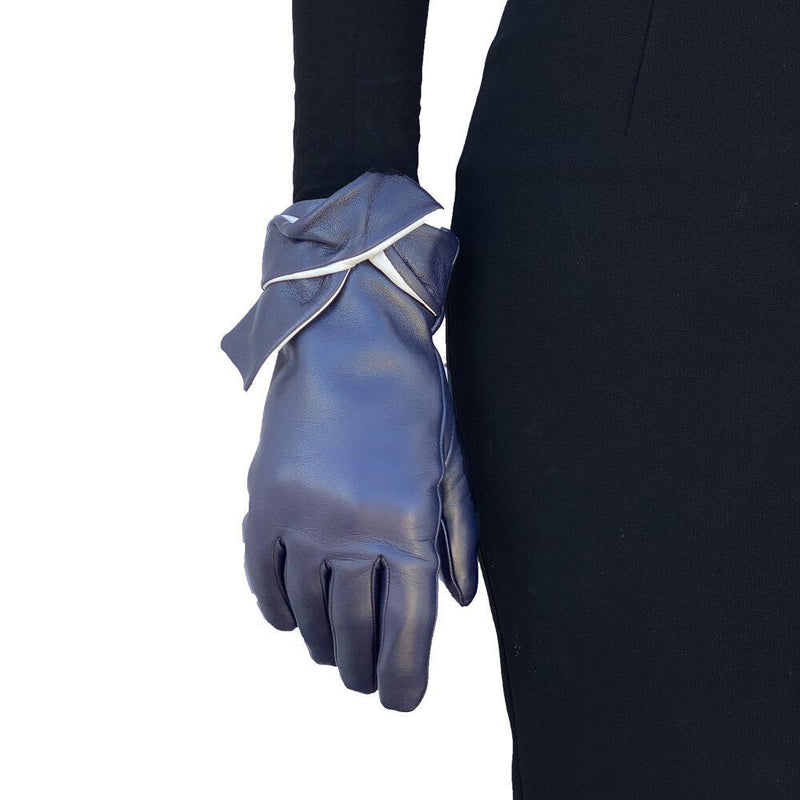 Tessie - Women's Silk Lined Leather Glove with Tie Detail