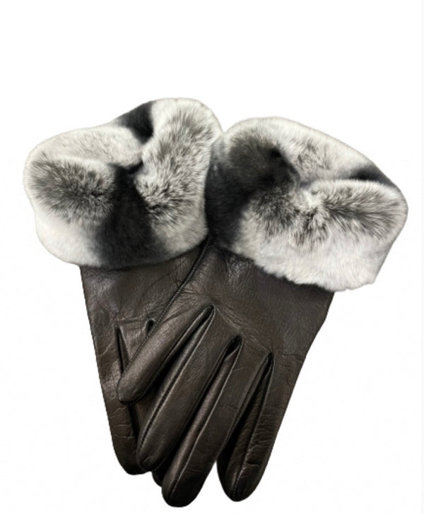 Veronique Scoop - Women's Silk Lined Leather Glove With Fur Cuff
