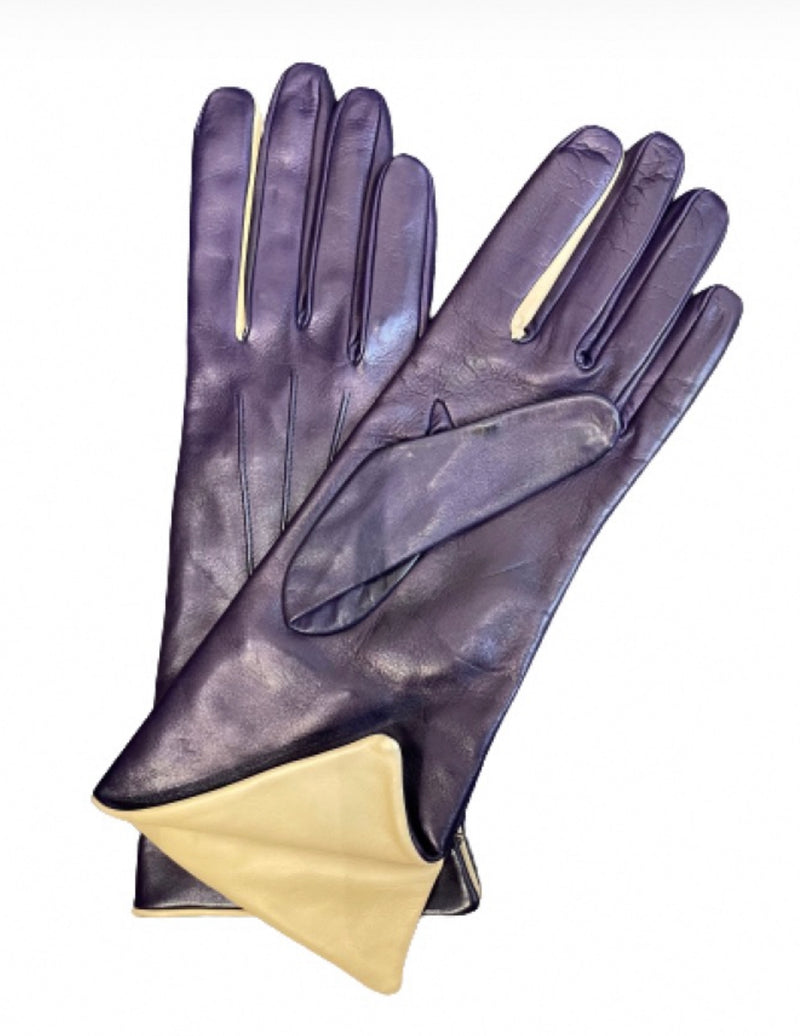 Sophia - Women's Silk Lined Contrast Leather Gloves